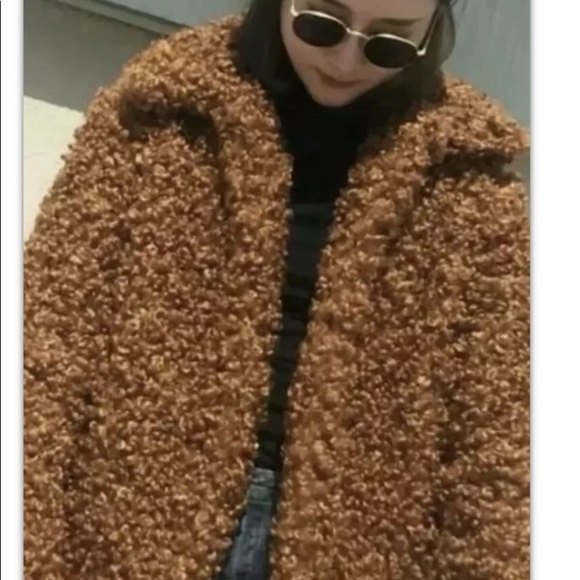 ZARA Brown Shaggy Teddy Bear Faux Fur Jacket Sz XS - Picture 5 of 5